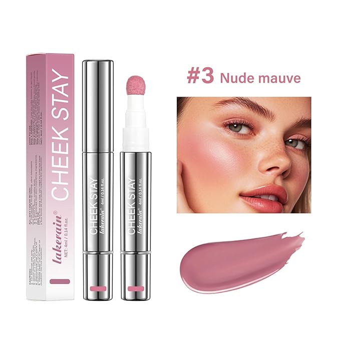 Cheek Liquid Blush,Multi-Use Cheek& Eye Shadow & Cheek Tint, Blush&Highlight&Eye shadow,Long-lasting Cruelty Free,Liquid Blush Wand for Women with Applicator #3 Nude Mauve