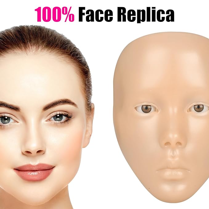 3D Makeup Practice Face – Realistic Makeup Mannequin Face with Human Hair, Ideal for Beginners & Enthusiasts to Improve Skills