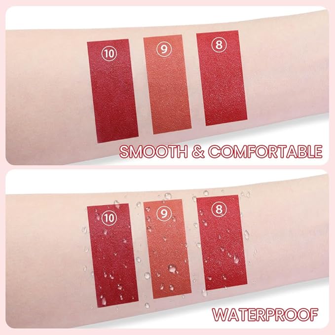 3 Colors Matt Nude Lipstick Lipliner Lip Crayons Pack Set,Velvet Moisture Smooth Matte Lipstick Pencils,Waterproof&Waterlasting,#08#09#10