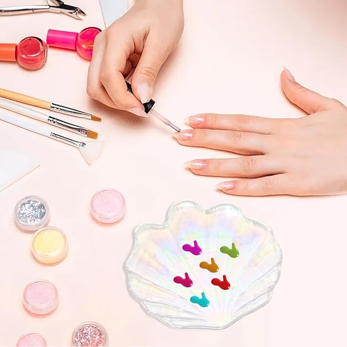yueton 1PCS Glass Nail Art Palette Colorful Shell Shape Nail Art Palette Creative Nail Art Display Stand Makeup Palette Nail Art Supplies