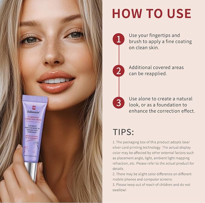 CC Cream, Color Correcting Cream with SPF 25, Even Skin Tone Makeup and Skin Care, Hydrating Serum Coverage Lightweight Foundation, Invisible Pores Concealer (Green, 0)