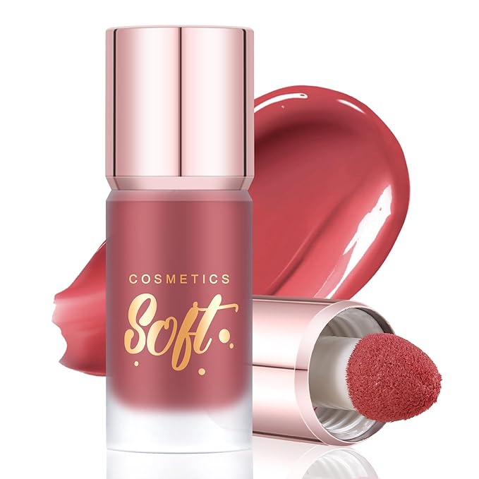 Boobeen Soft Liquid Blush Makeup for Cheeks, Lightweight and Buildable, Thin Cheek Makeup Stick for Natural Flush Color, Cream Blush Easy to Blend, With Build in Brush