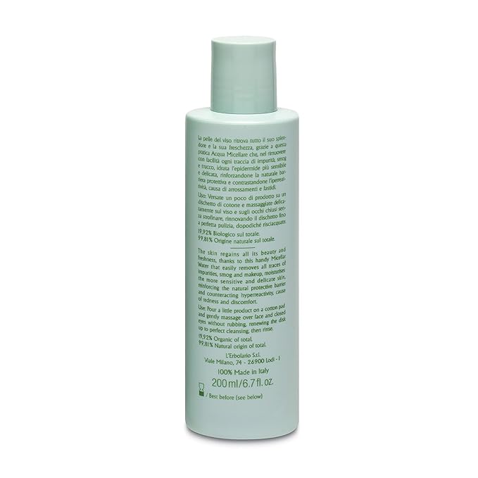 L'Erbolario Delicalma Face Micellar Water - Removes Traces Of Impurities And Make-Up - Moisturizes Sensitive Skin And Soothes Irritation - With Protective And Softening Properties - 6.7 Oz Cleanser