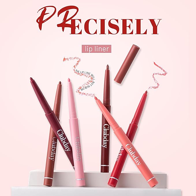 6 Pcs Retractable Lip Liner Longwear Rich Lip Colors,Smooth Application,Matte Finish Waterpoof Lip Pencil Multi Colors With All Skin
