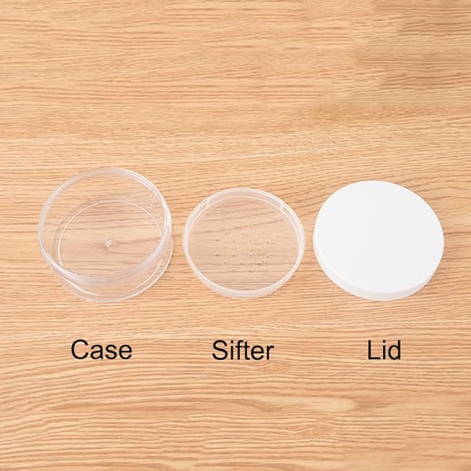AKOAK Capacity 50 ml(1.69 oz) Empty Reusable Plastic Loose Powder Compact Container DIY Makeup Powder Case with Sifter and Lined Screw Lid,White Lid,Pack of 4