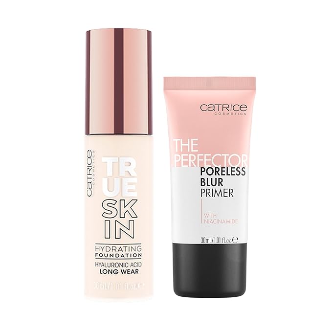 Catrice | True Skin Foundation 01 & The Perfector Poreless Blur Primer Bundle | Full Coverage Makeup | Vegan & Cruelty Free