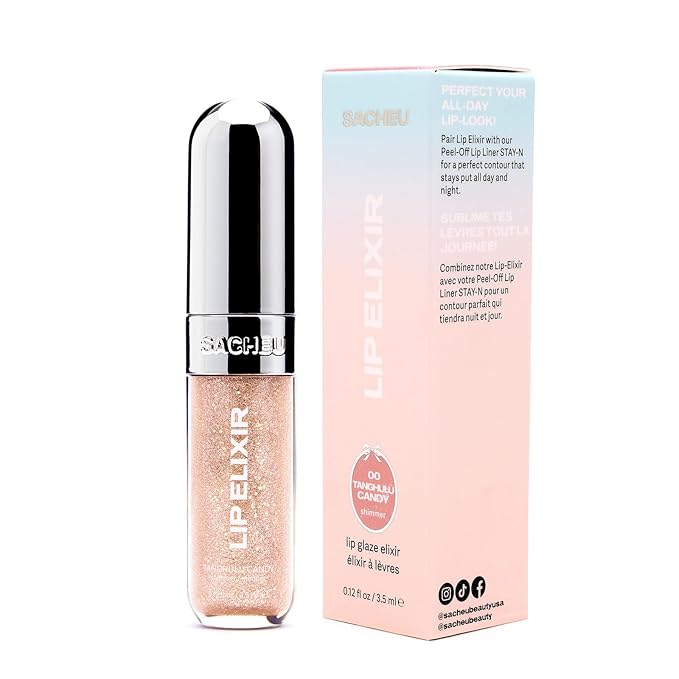 Sacheu Lip Elixir Nourishing and Hydrating Lipgloss — Moisturizing Plumping Lip Gloss Enriched with Collagen, Non-Sticky Lip Color Smooth High-Shine Finish, Vegan & Cruelty-Free, Tanghulu Candy