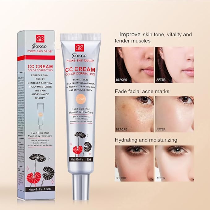Color Correcting CC Cream with SPF 25, Coverage Lightweight Foundation, Hydrating Serum, Even Skin Tone Makeup and Skin Care, Boost Radiance, Refine Skin Texture, Avoid Sun Damage (2PCS Dark, Large)