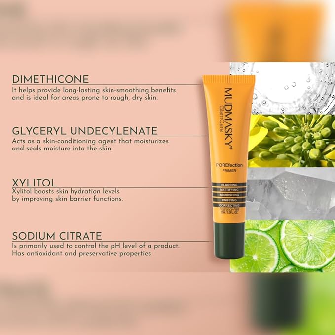 MUDMASKY POREfection Primer 15ml / 0.5FL. OZ. Hybrid Primer – Skincare x Makeup – Minimizes Pores, Mattifies & Nourishes Skin – Long-lasting Base for Flawless Beauty – Made in Italy