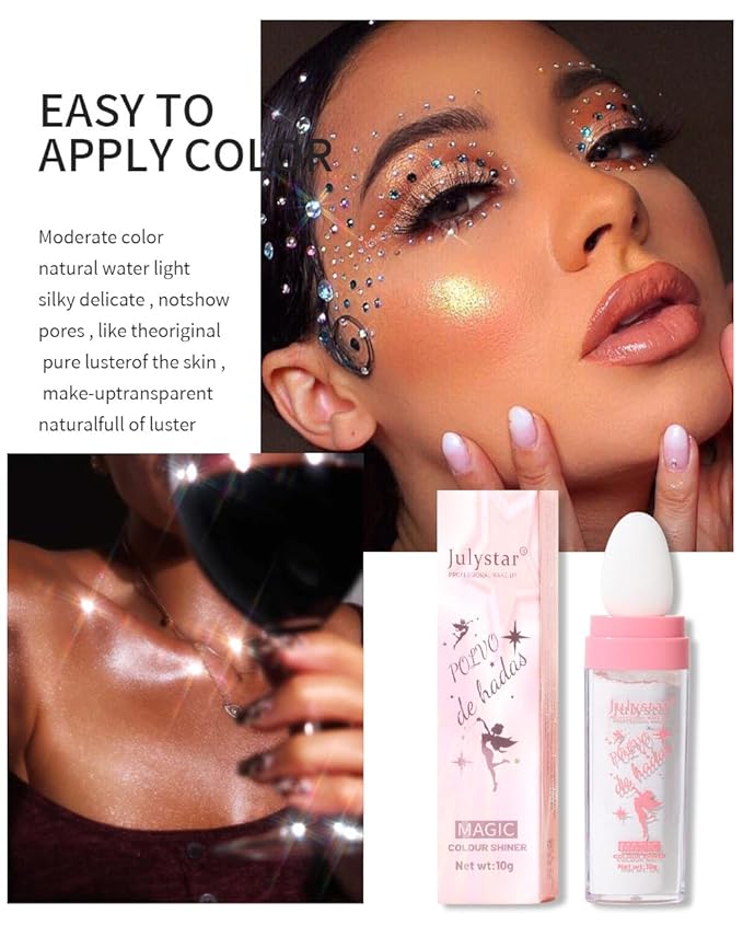 GL-Turelifes Hightlighter Stick Puff Fairy Stick Highlight Powder Glitter Loose Powder Brush Stick Contouring Powder Shimming Powder for Eyes, Face, Body Tiktok Makeup (P01 White)