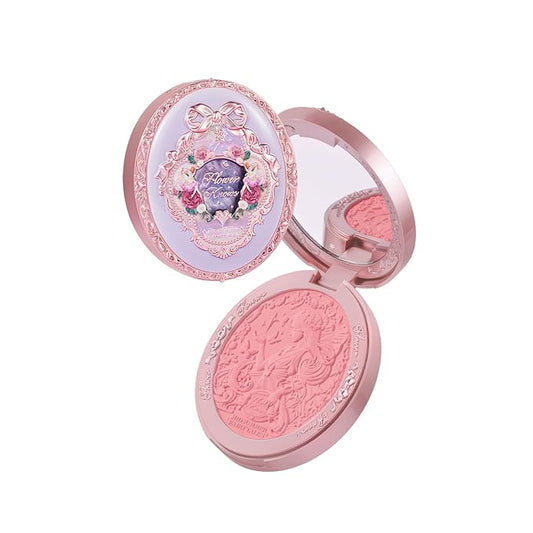 Flower Knows Midsummer Fairytales Embossed Blush 03 Ballet Fairy+Butterfly Cloud Collar Angled Powder Brush Frosty Wisteria