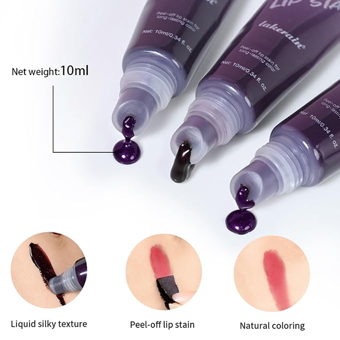 3 Colors Peel Off Lip Stain Detachable Lip Liner Set Long Lasting Lip Stain Peel Off Waterproof Non-sticky Matte Nude Lip Gloss Highly Pigmented Tattoo Lip Tint Stain Color