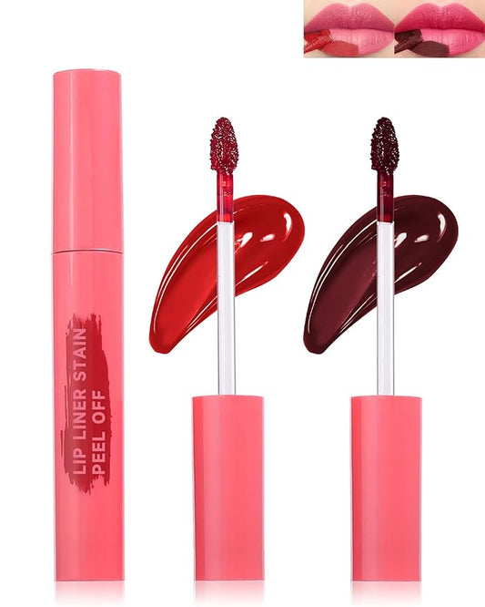 Peel Off Lip Liner Stain Set, 2Pcs Waterproof Lip Tattoo Peel Off Lip Tint Stain, Long Lasting Transfer-Proof Non Stick, Matte Finish High Pigmented Color Peel & Reveal Lips Gloss Makeup for Women-3,4