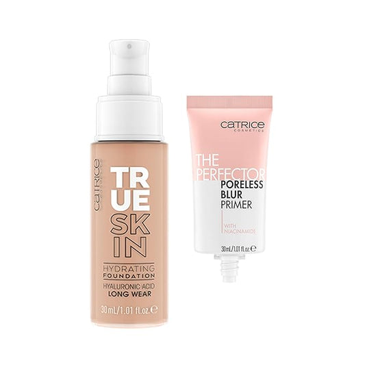 Catrice | True Skin Foundation 43 & The Perfector Poreless Blur Primer Bundle | Full Coverage Makeup | Vegan & Cruelty Free