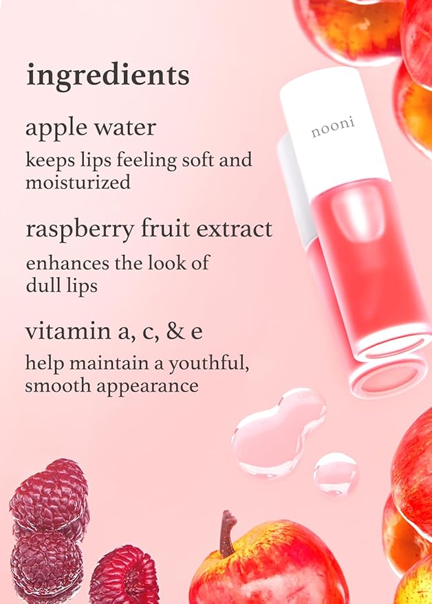 NOONI Korean Vegan Lip Oil Bundle - Appleberry&Applefig | Lip Stain, Gift, Long-Lasting, Moisturizing, Plumping, Revitalizing for Dry Lips