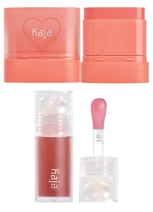 Kaja Dewy Bar - Creamy Multi-Stick Blusher & Lip Balm 03 Peach Cobbler,10g + Juicy Glass Lip Oil 05 Plum Paloma Bundle