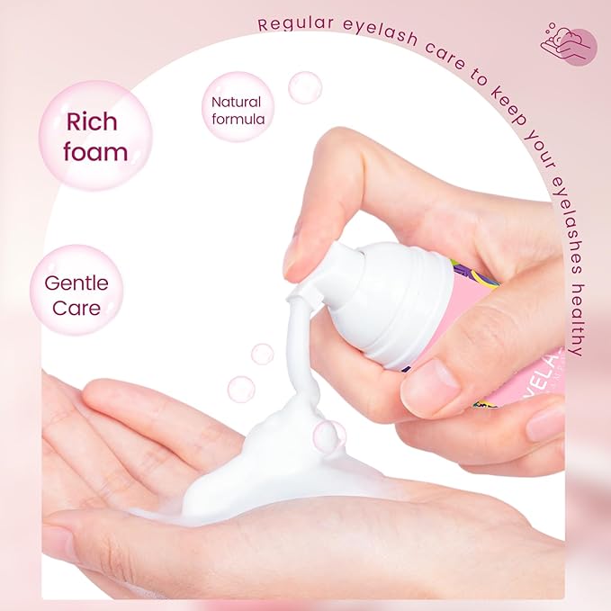 Buqikma Lash Shampoo Kit - Lash Cleaning for Eyelash Extension, 60Ml/2.11fl.Oz Eyelash with Lash Shampoo Brushes Gentle Lash Extension Cleanser for Professional Salon Use and Home Use (2 Pcs)