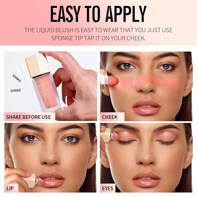 KIMUSE Liquid Blush - Soft Cream Blush for Cheeks, Long-Wearing, Waterproof & Smudge Proof, Dewy Finish