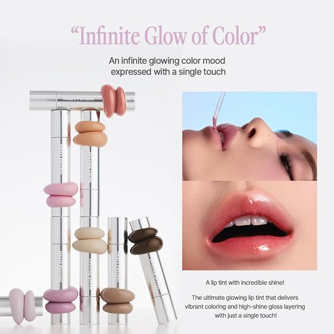 Heart Percent Dote On Mood One Way Glowy Tint, Glass-like High Shine Glossy Finish w/Long-Lasting Luminous Color Lip Stain for Glowy Look, #08. Earthy Brown