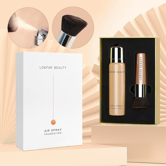 AirBrush Foundation Spray, Silky Mist Spray Makeup Kit with Brush, Full Coverage Foundation for Smooth Radiant Finish, Formula Breathable Lightweight Hydrating | #03 Warm Peach