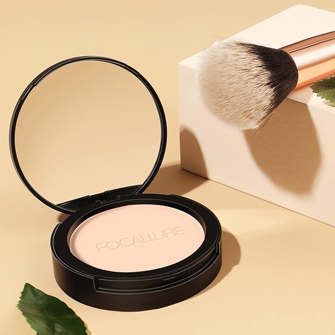 FOCALLURE Flawless Pressed Powder, Control Shine & Smooth Complexion, Pressed Setting Powder Foundation Makeup, Portable Face Powder Compact, Long-Lasting Matte Finish, Ivory