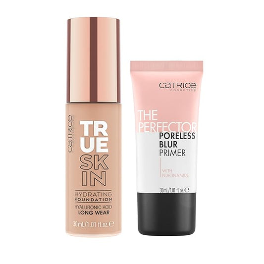 Catrice | True Skin Foundation 43 & The Perfector Poreless Blur Primer Bundle | Full Coverage Makeup | Vegan & Cruelty Free