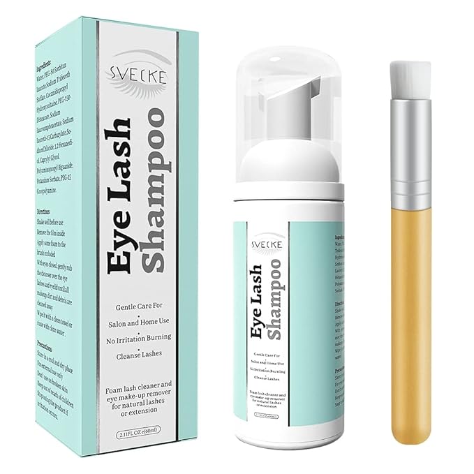 Eyelash Extension Shampoo & Brush Lash Eyelid Foam Cleanser Paraben & Sulfate Free 100% Safe for Natural Lashes Non-Irritating Perfect for Salon and Home Use 2 fl.oz