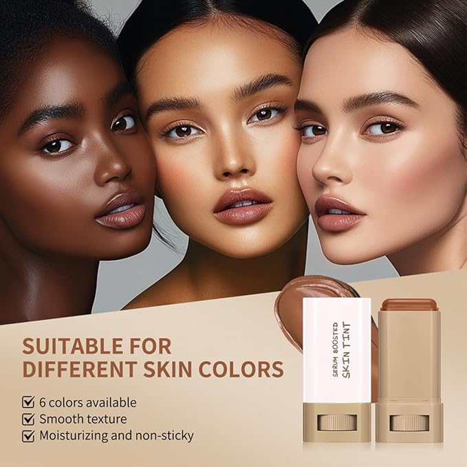 Foundation Stick Beauty Balm Serum Boosted Skin Tint,Solid Tinted Moisturizing Serum Balm,Long-Lasting Moisturizing Flawless Makeup Face Skin Tint Stick for Black Women (#01,18 g)