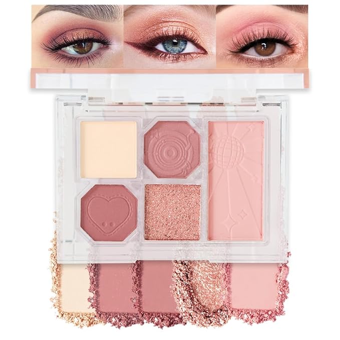 5-Color Eyeshadow Palette Matte Shimmer Duochrome, Low Saturation Velvety Blend, Day to Night Smokey Makeup, Hypoallergenic Long-Lasting Eyeshadow (#1, 1 Count (Pack of 1))