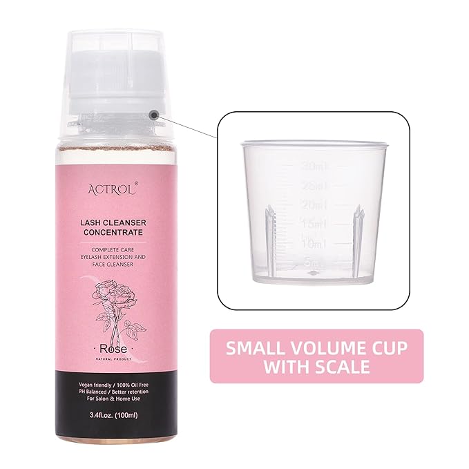 Eyelash Shampoo Concentrate 100ml Lash Extensions Cleanser Concentrate Rose Natural Foaming Shampoo Wash for Extensions Lashes with Salon Home Care-Makes 60ml Bottles