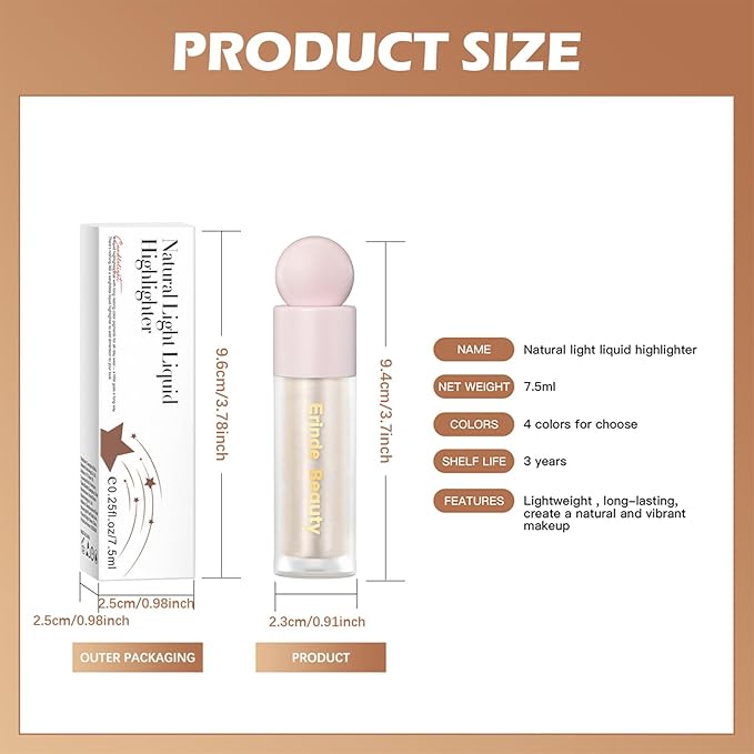 Erinde Liquid Highlighter, Face Bronzer Stick, Natural Glossy Finish, Lightweight Blendable Silky Smooth Cream Illuminator, Cruelty-Free, 01# Moonlight