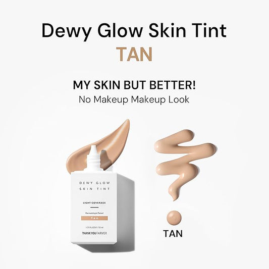 THANK YOU FARMER Dewy Glow Skin Tint, Long-Lasting Tinted Moisturizer, Light coverage, Vitamin B3, Niacinamide, Adenosine, Korean Beauty Dermatologist Tested, Tan, 1.75 fl oz