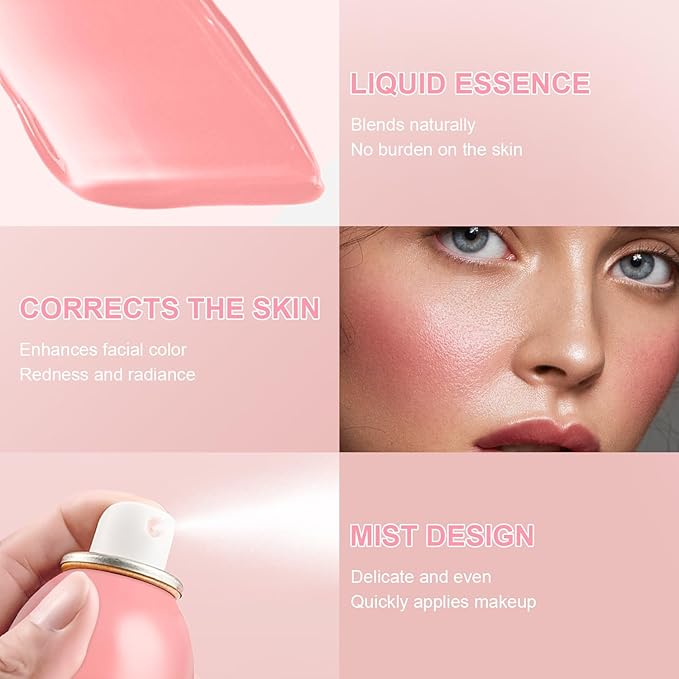 Airbrush Blush Spray Makeup For Cheeks, Silky Mist Blush Spray Face Cheek, Natural Matte Pink Skin, Waterproof Long Lasting Dewy Makeup, Moisturizing Lightweight Blendable (Chill)