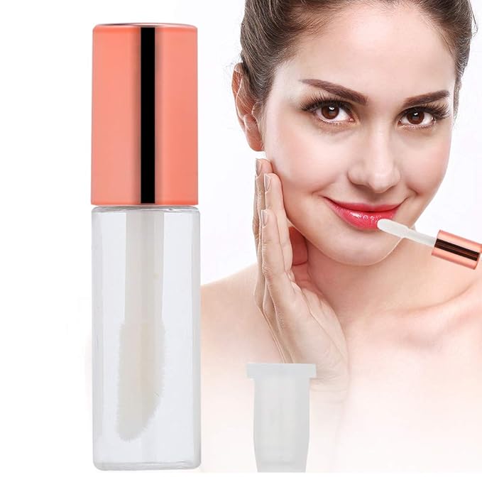 Case of 45 packs, Empty Plastic Clear Lip Gloss Tubes Lip Balm Bottle Container Rose Gold Transparent 1.2ML Makeup Tool for Women (45 pcs, Rose Gold)