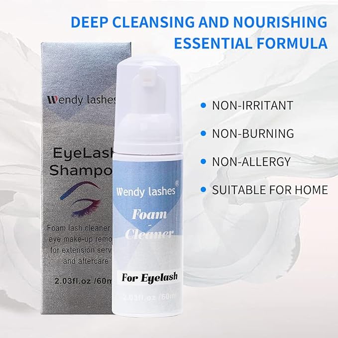 Wendy Lash Shampoo Kit for Cleaning: for Home and Salon Use, 60ML Mild, Natural Formula, with Brushes, SL-HS