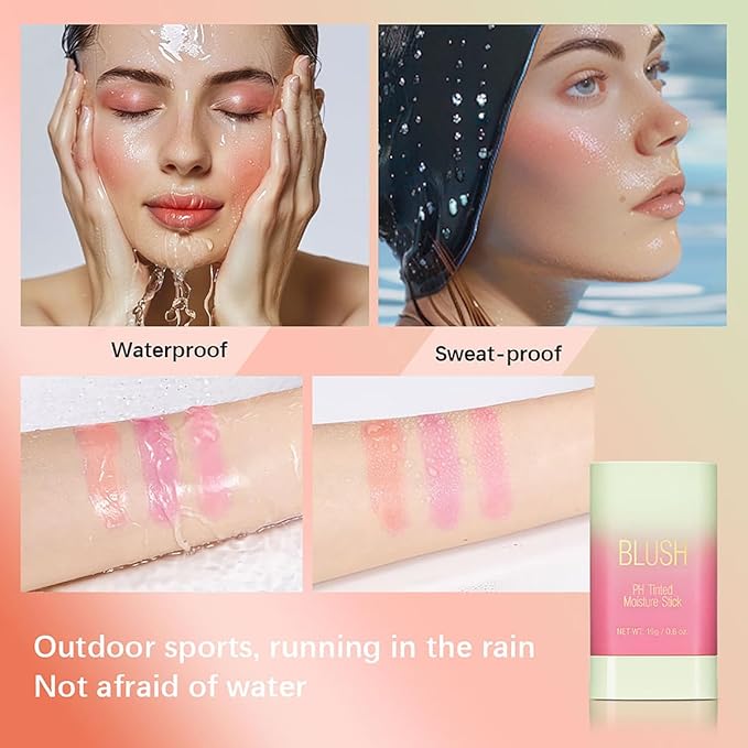 PH Color Changing Multi-purpose Hydrating Tinted Solid Blush Stick for Cheek/Eyes/Lips (3# Coral Orange)