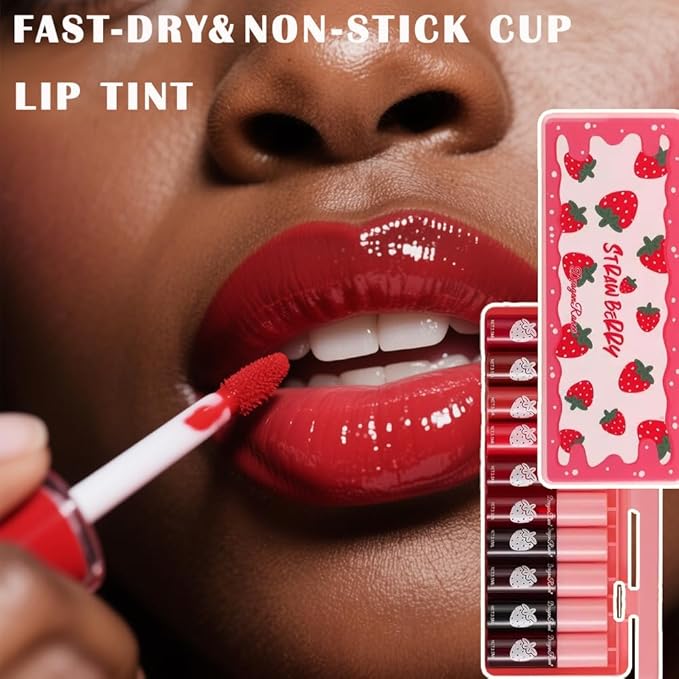 MYUANGO 10 Colors Lip Tint, Color Tinted Lip Stain, Moisturizing Lip Balm Liquid Lipstick Makeup Hydrating Long Lasting Lip Gloss (Strawberry)