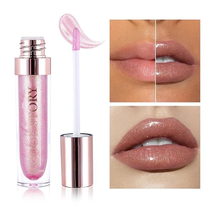 Clear Shimmer Lip Gloss for Women, Long Lasting High Shine Shimmer Liquid Lipstick, Flash Pearl Colored Lip Oil Polarized Lip Stain, Shimmery Finish Waterproof Lip Glaze for Women, 02