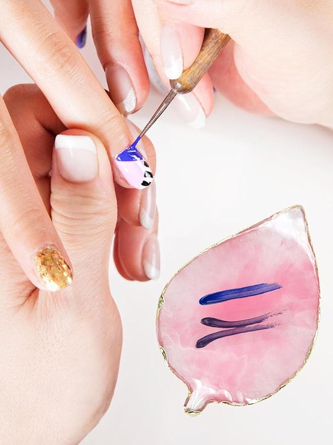 Resin Nail Art Palette,Leaf Design Nail Painting Polish Palette Color Mixing Makeup Tools Gel Polish Tray Cosmetic Mixing Tools Makeup Display Board(White&Pink)