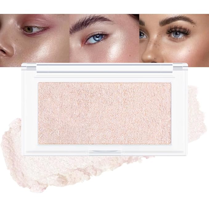 Pearl Pink Shimmer Glitter Highlighter Makeup Contour Powder, Silver Glitter Face Illuminator (03#, rectangle)