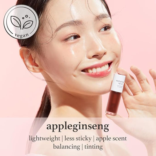 NOONI Korean Hydrating Lip Oil - Appleginseng | Lip Stain, Gift, Long-Lasting, Moisturizing, Plumping, Revitalizing for Dry Lips, Waterproof, No Peel Off, Korean Lip Tint 0.12 Fl Oz