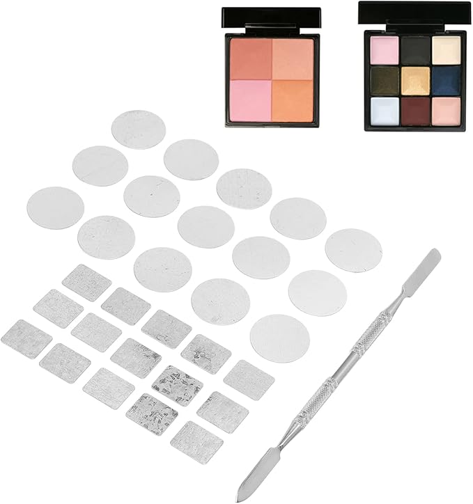 31pcs Metal Stickers for Eyeshadow Palette Set, Empty Eyeshadow Makeup Palette, Metal Stickers Colorful Empty Palette Sticker for Eyeshadow Palette Set (15Pcs Round + 15Pcs), Wholesale Business