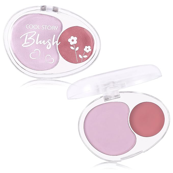 Dual-Tone Face Blush Palette for Cheeks - Waterproof, Long-Lasting, Satin Finish, Creamy Texture, Sculpting, All Skin Tones, Squalane, Highlighting, for Home, Travel, Makeup 2 Tone Tint 2#