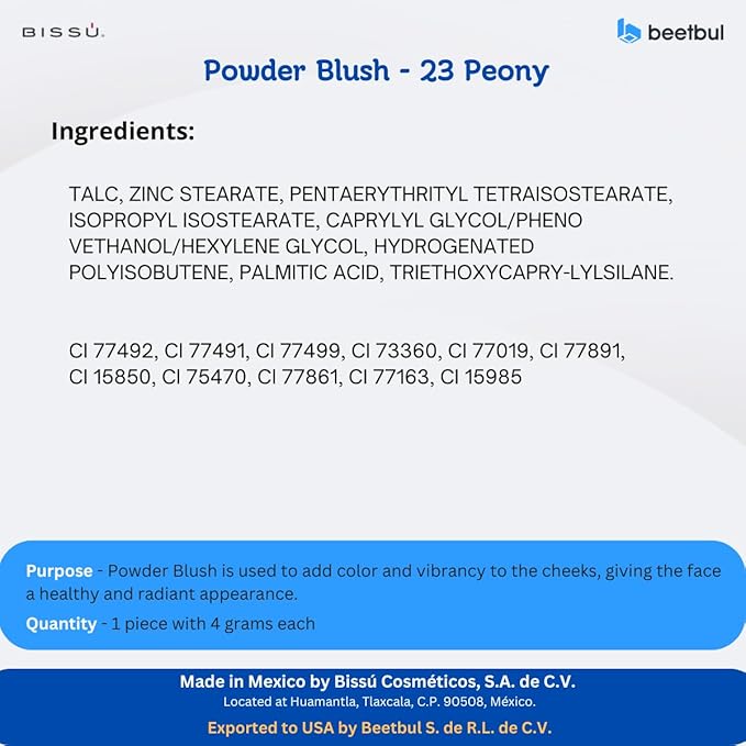 Bissú Blush 4g c/u, Intense Pigmentation, Soft Texture, Matte and Satin Finishes (23 Peony)
