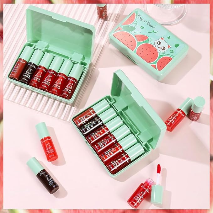 6 Colors Lip Tint Stain Set,Fruity Lip Tint Gloss,Korean Lip Tint Lip Stain Plumping Lip Gloss Mini Liquid Lipstick,Multi-use Lip and Cheek Tint,Long lasting Non-Stick Cup Lip Color Makeup
