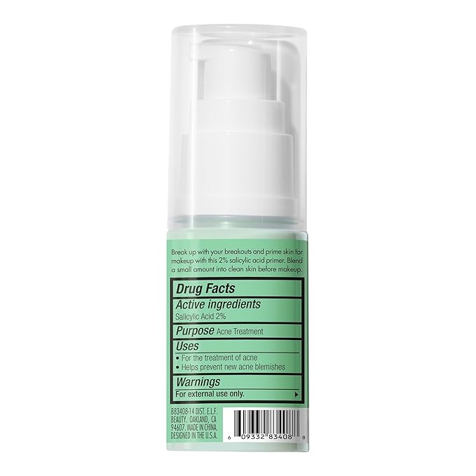 e.l.f. Blemish Control Face Primer, Soothing & Hydrating Makeup Primer For Fighting Blemishes, Grips Makeup To Last, Vegan & Cruelty-free, Small