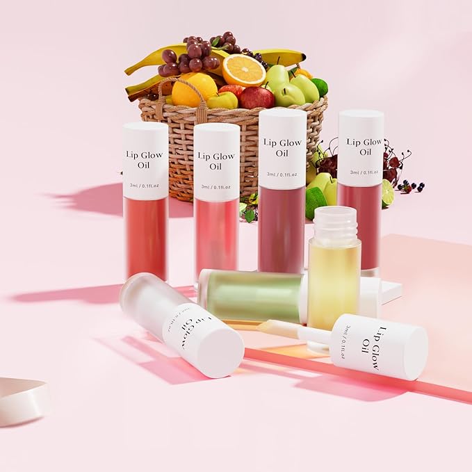 Hydrating Lip Glow Oil - 2PCS Tinted Moisturizing Lip Gloss Plumping Long-Lasting Shiny Fruit Flavor Lip Stain, 0.10 Fl Oz (Raspberry&Red Plum)