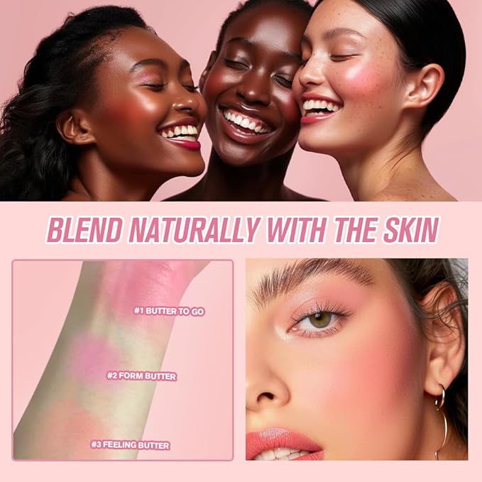 Silky Butter Blush Cream, Face Powder Blush for Long-lasting, High Color Rendering and Waterproof Makeup with Sweet Buttery Scent, Up to 12h Wear (1, Feeling Butter, Large)