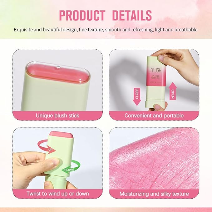 PH Tinted Moisture Stick, Multi-Use Cream Color Changing Blush, 3-in-1 Blush Stick for Cheek/Eyes/Lips, Waterproof Hydrating Tinted Solid Makeup Products (2#hot red)