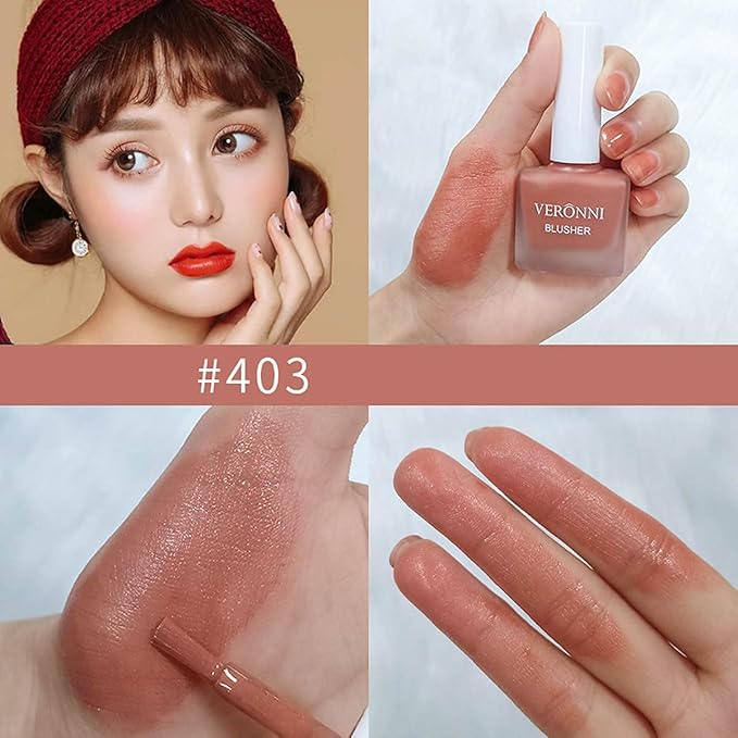 VERONNI Shimmer Juice Liquid Blusher Long Lasting Lightweight Moisturizing Liquid Cheek Blush Waterproof Natural Cream Blush for Cheeks Smooth Makeup Blush (403)